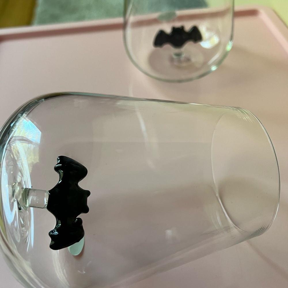 Glass Tumblers with Black Bat Design
